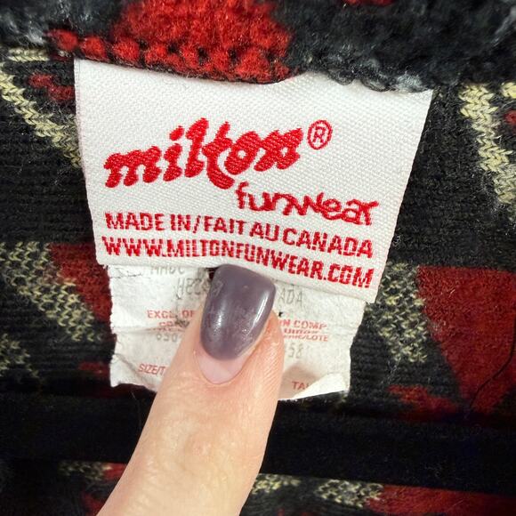 VTG 90s Milton Funwear Size S Jacket Deep Pile Fleece AOP Indian Native Fleece - Picture 3 of 12